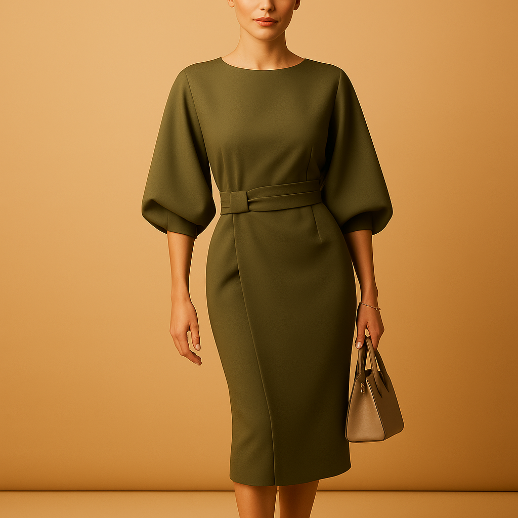 A-line midi dress with belt for women | Sophia