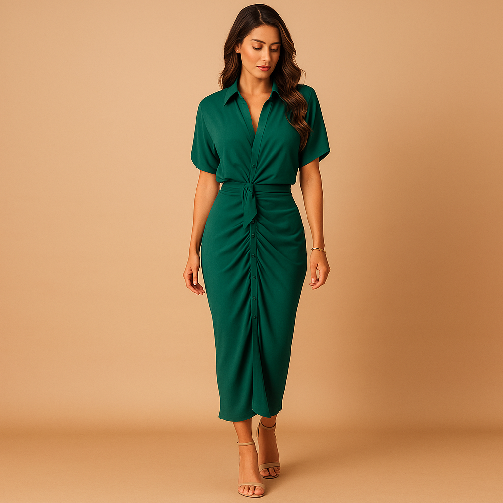 Ankle-length draped V-neck dress for women | Selene