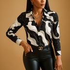 Black and White Printed Blouse for Women | Casual Style, Lightweight Fabric, Perfect for Everyday Wear