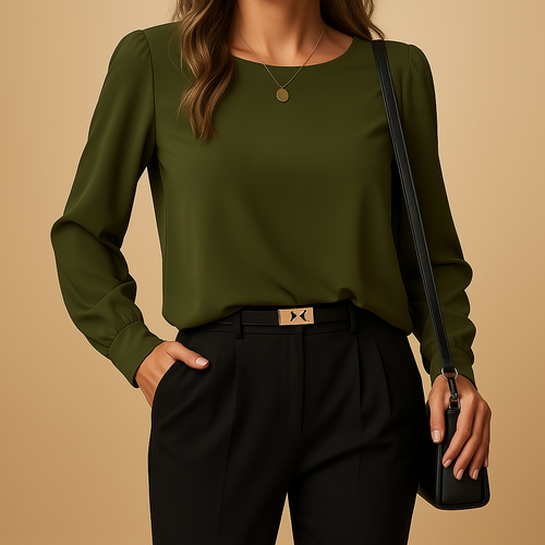 Classic Long-Sleeve Women's Blouse | Soft Fabric | Versatile Everyday Wear | Available in Multiple Colors