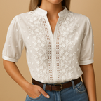 Elegant White Blouse with Collar for Women | Lightweight Fabric, Casual or Office Wear
