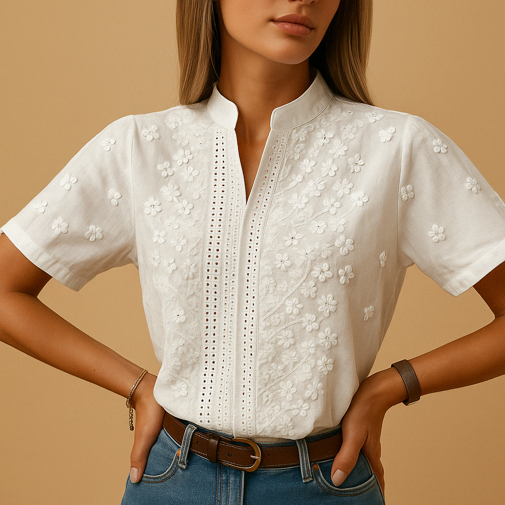 Elegant White Blouse with Collar for Women | Lightweight Fabric, Casual or Office Wear