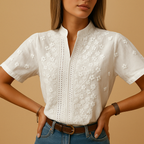 Elegant White Blouse with Collar for Women | Lightweight Fabric, Casual or Office Wear