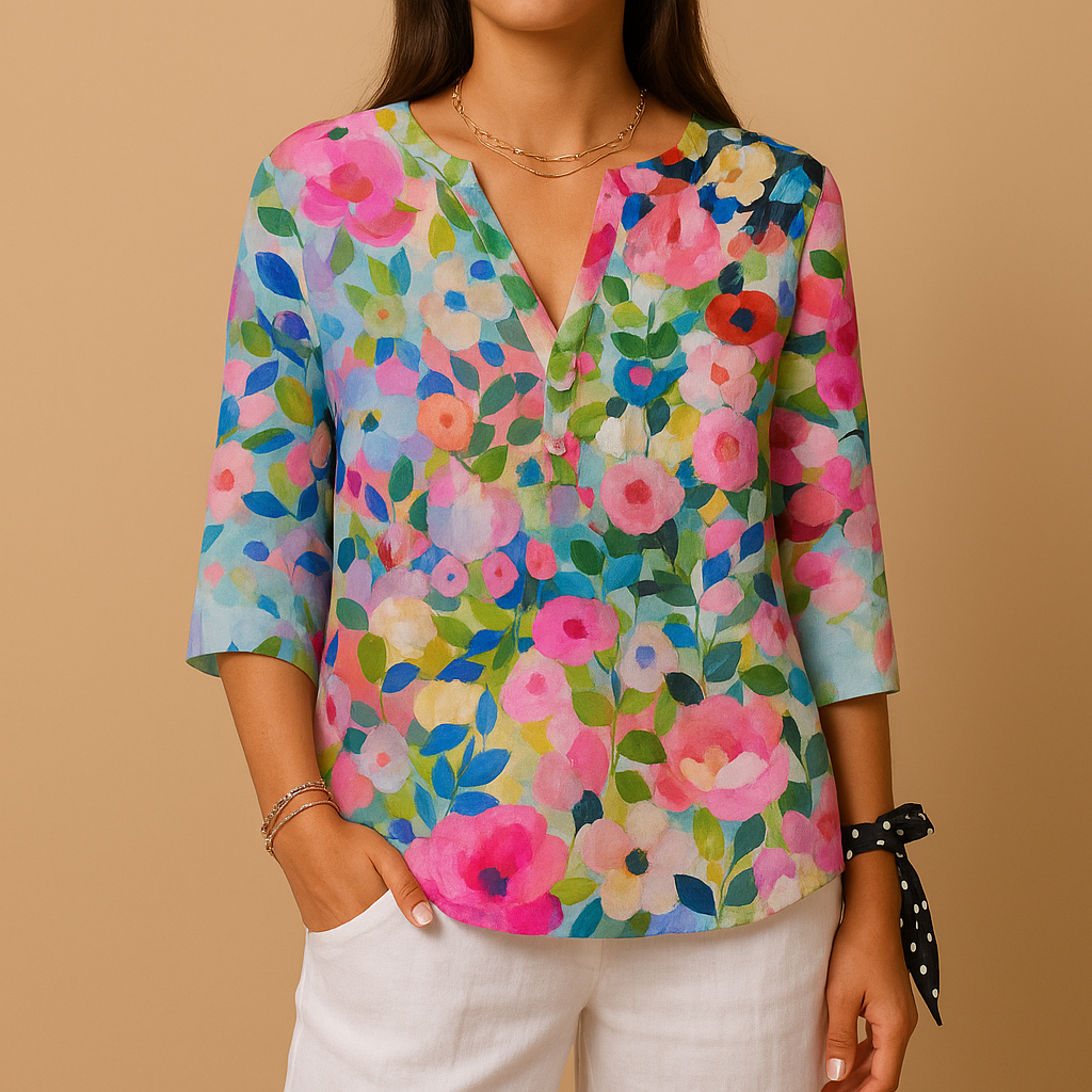 Floral Print Button-Up Blouse for Women | Lightweight Cotton Casual Top
