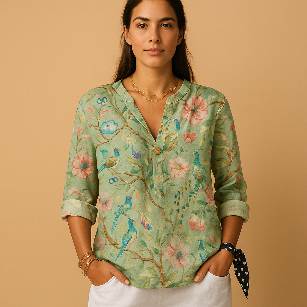Floral Print Button-Up Blouse for Women | Lightweight Cotton Casual Top