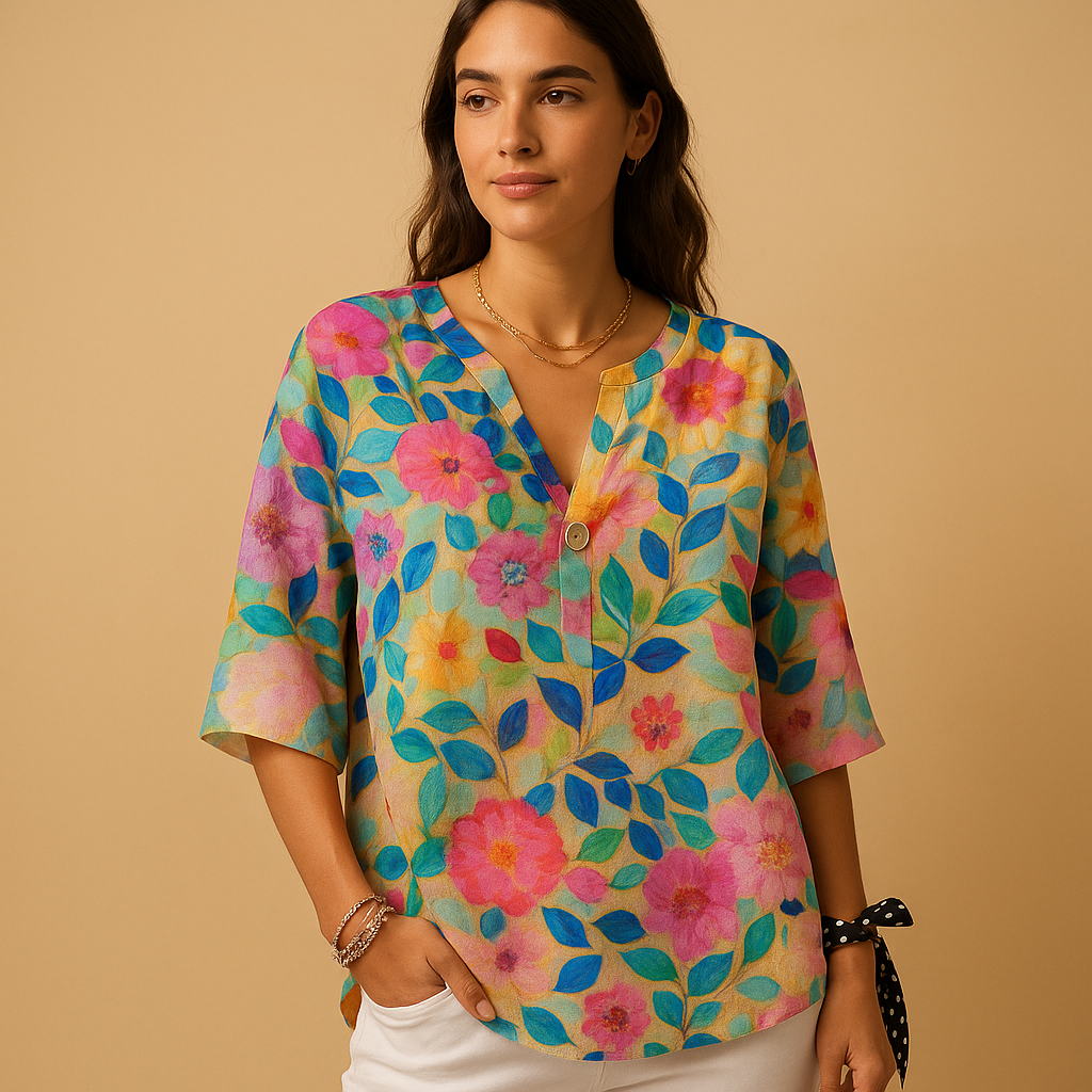 Floral Print Button-Up Blouse for Women | Lightweight Cotton Casual Top