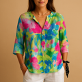 Floral Print Button-Up Blouse for Women | Lightweight Cotton Casual Top