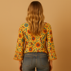 Floral Women's Blouse | Flared Sleeves | Casual Wear Top | Lightweight Fabric