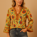 Floral Women's Blouse | Flared Sleeves | Casual Wear Top | Lightweight Fabric