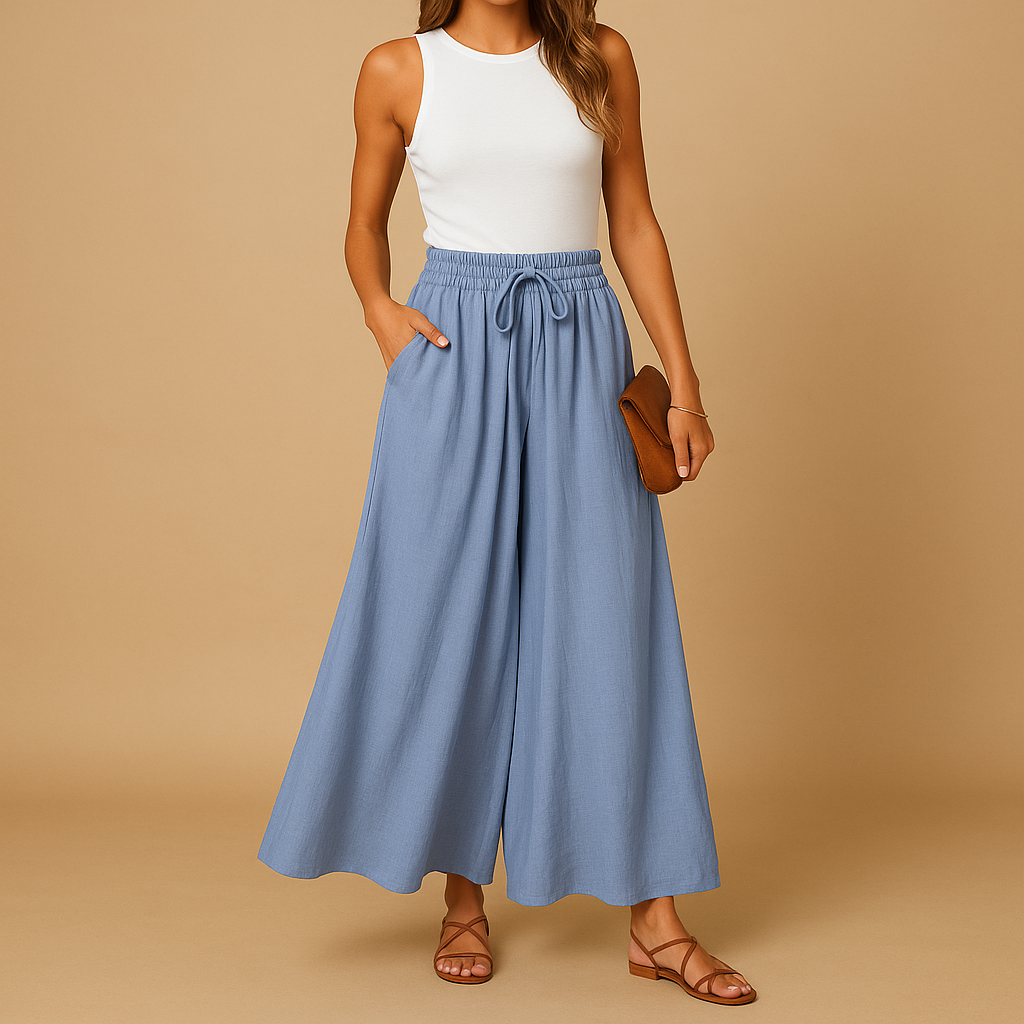 High-Waist Wide-Leg Pants for Women | Comfortable Cotton Blend | Casual Trousers for Everyday Wear