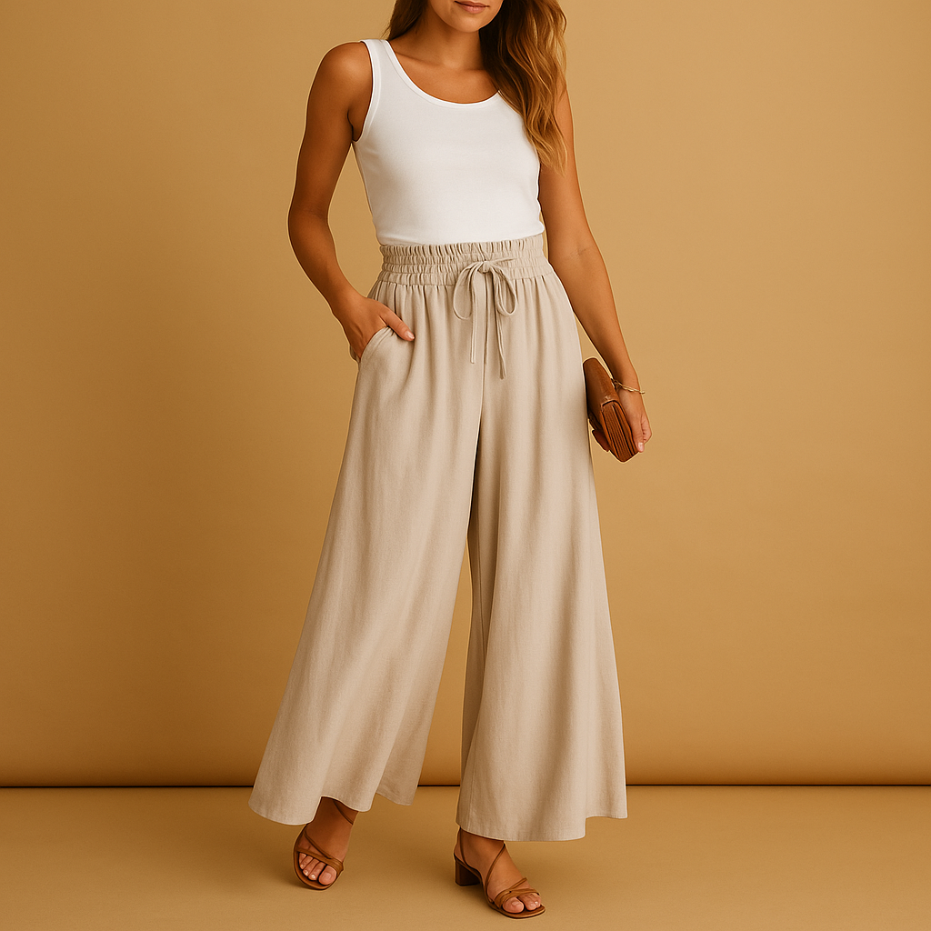 High-Waist Wide-Leg Pants for Women | Comfortable Cotton Blend | Casual Trousers for Everyday Wear