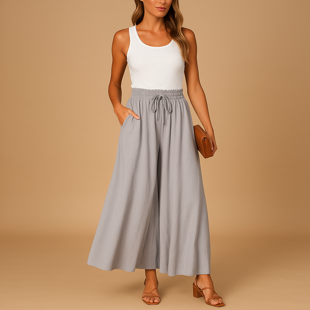 High-Waist Wide-Leg Pants for Women | Comfortable Cotton Blend | Casual Trousers for Everyday Wear