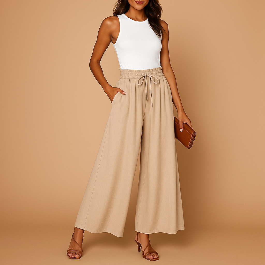 High-Waist Wide-Leg Pants for Women | Comfortable Cotton Blend | Casual Trousers for Everyday Wear