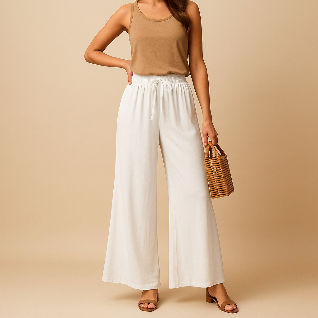 High-Waist Wide-Leg Pants for Women | Comfortable Cotton Blend | Casual Trousers for Everyday Wear
