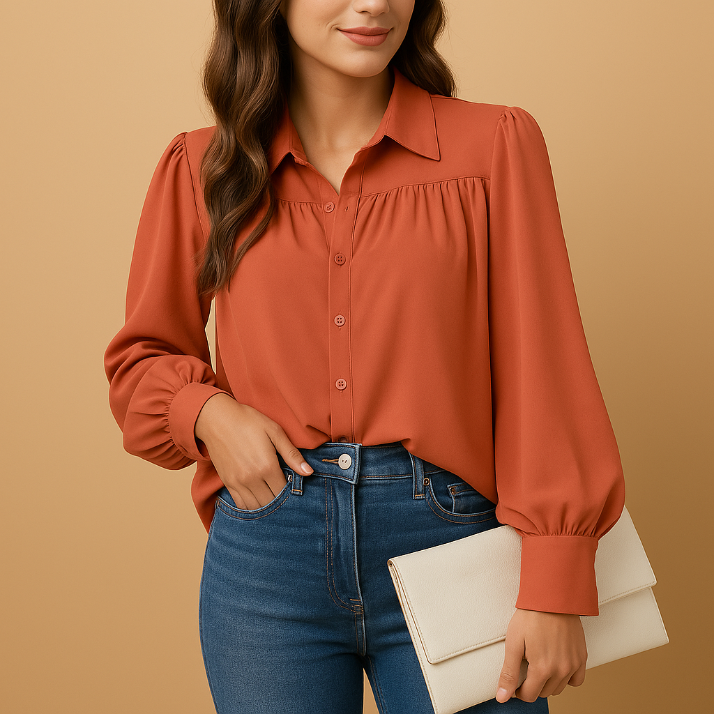 Lantern Sleeve Blouse for Women | Elegant Design | Lightweight Fabric | Versatile Casual or Dressy Wear