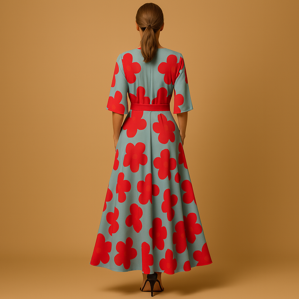 Long floral V-neck dress with pockets for women | Celeste