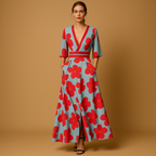 Long floral V-neck dress with pockets for women | Celeste