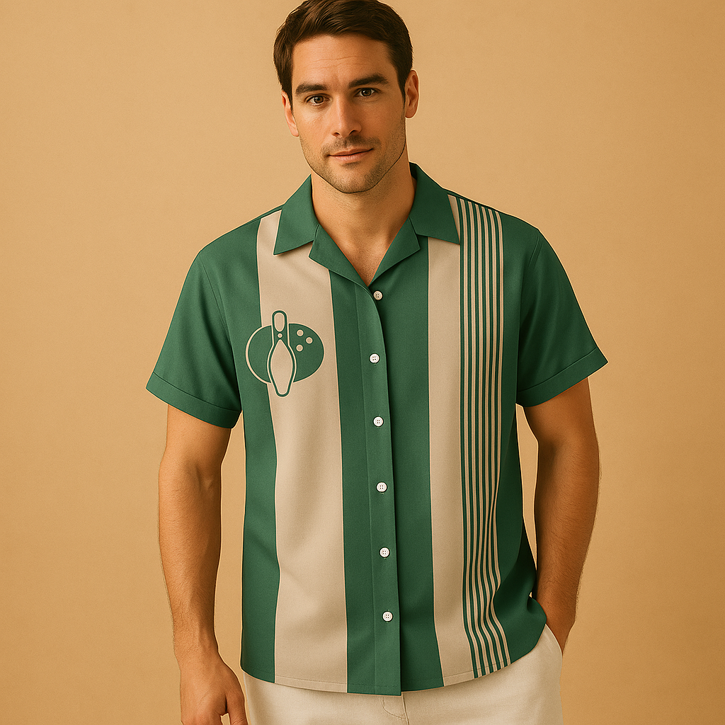 Men's Bowling Print Polo Shirt | Cotton Blend | Casual Wear | Short Sleeve Design
