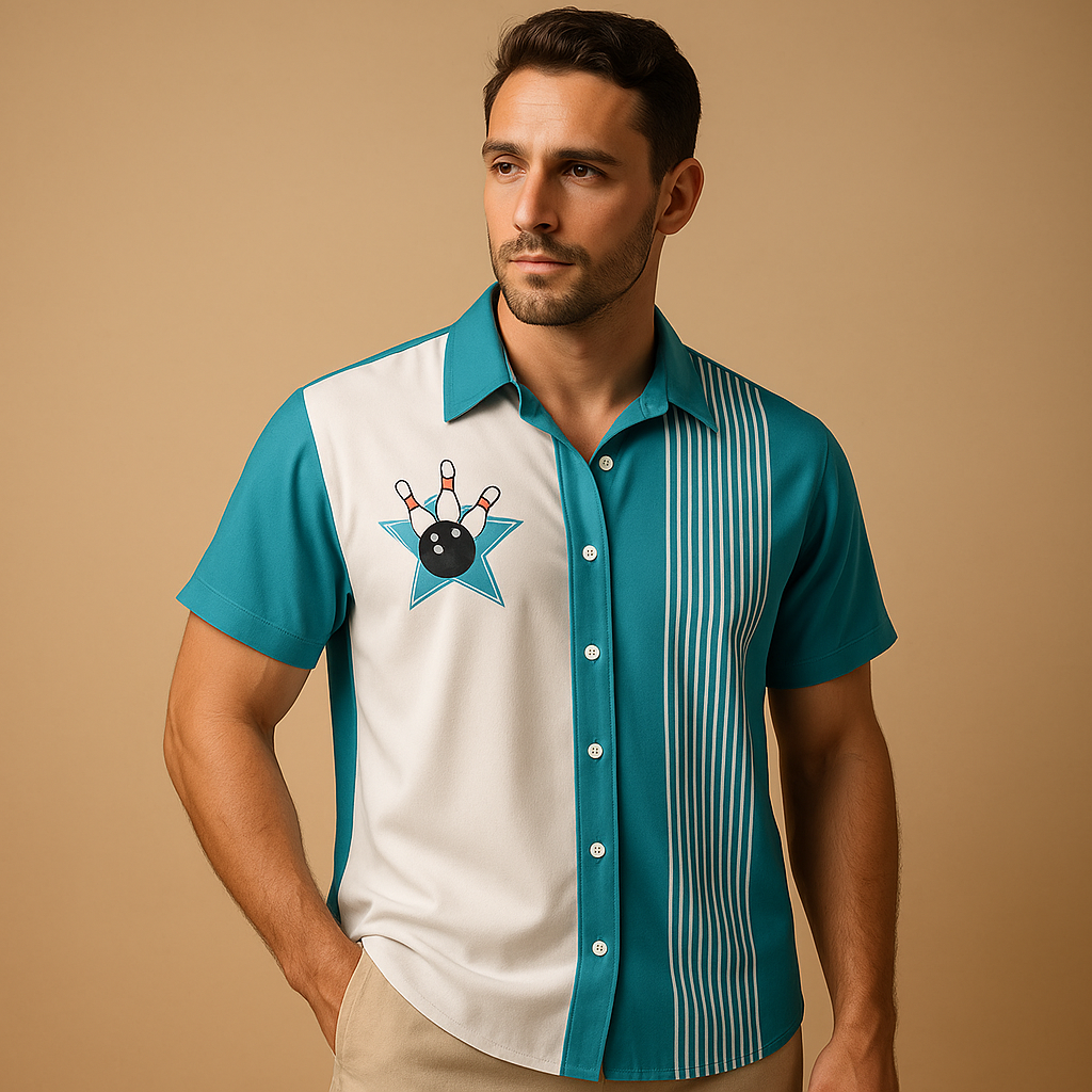 Men's Bowling Print Polo Shirt | Cotton Blend | Casual Wear | Short Sleeve Design