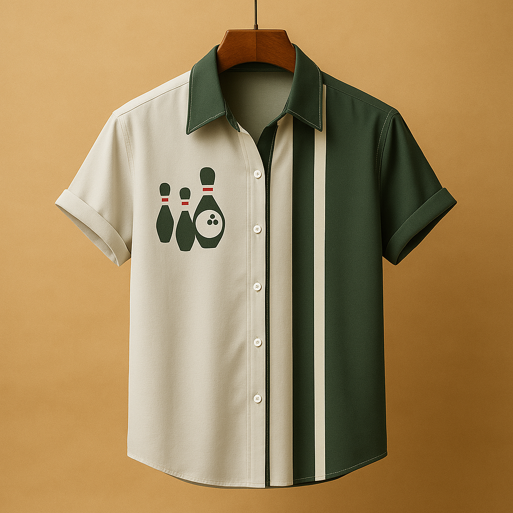 Men's Bowling Print Polo Shirt | Cotton Blend | Casual Wear | Short Sleeve Design