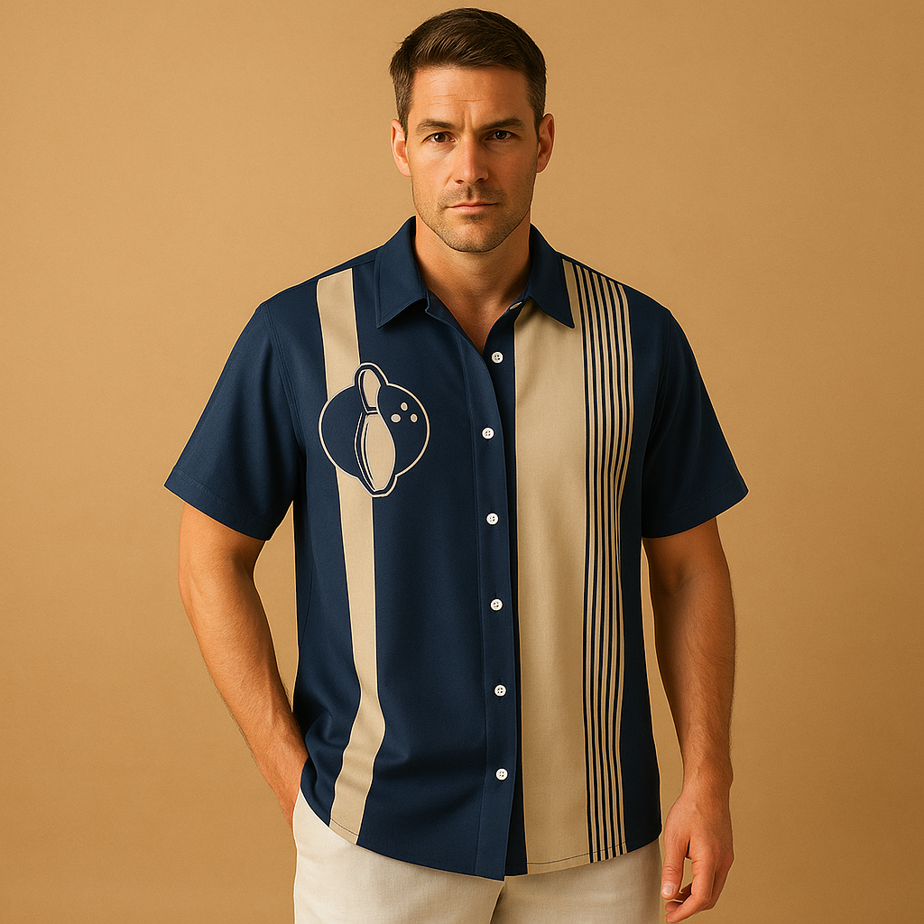 Men's Bowling Print Polo Shirt | Cotton Blend | Casual Wear | Short Sleeve Design