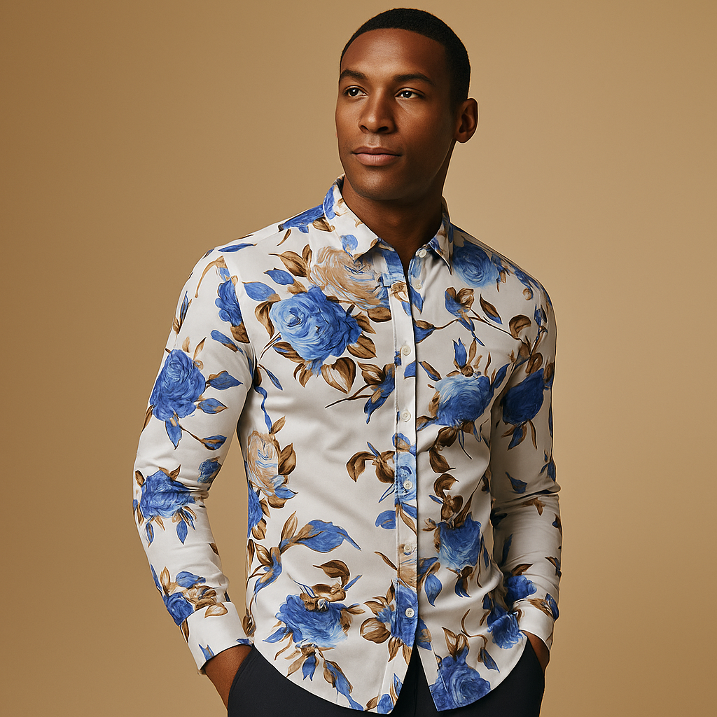 Men's Floral Print Shirt | Lightweight Cotton | Casual Wear | Short Sleeve Design