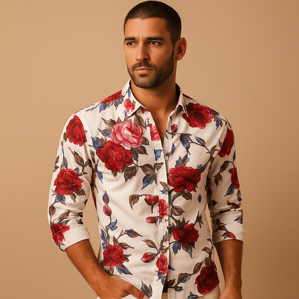 Men's Floral Print Shirt | Lightweight Cotton | Casual Wear | Short Sleeve Design