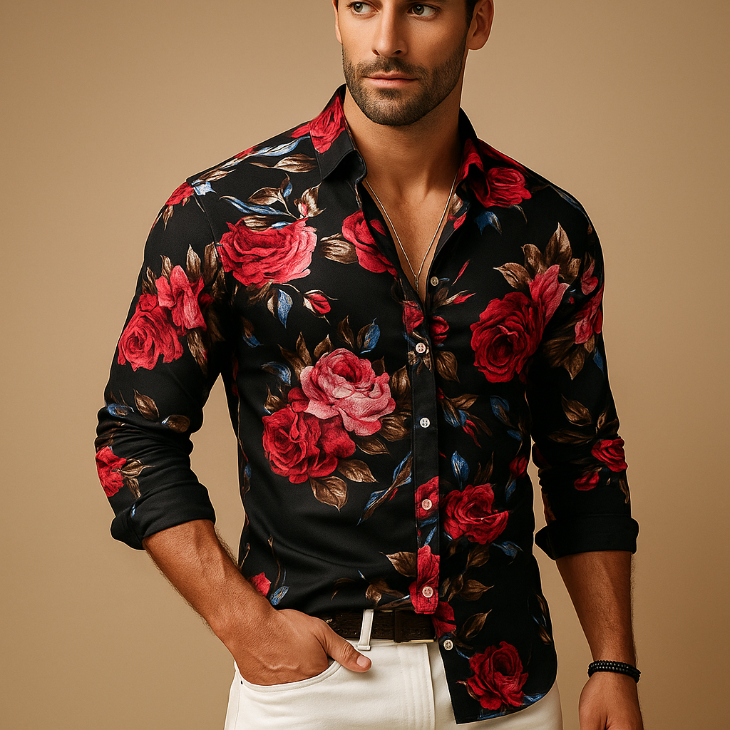 Men's Floral Print Shirt | Lightweight Cotton | Casual Wear | Short Sleeve Design