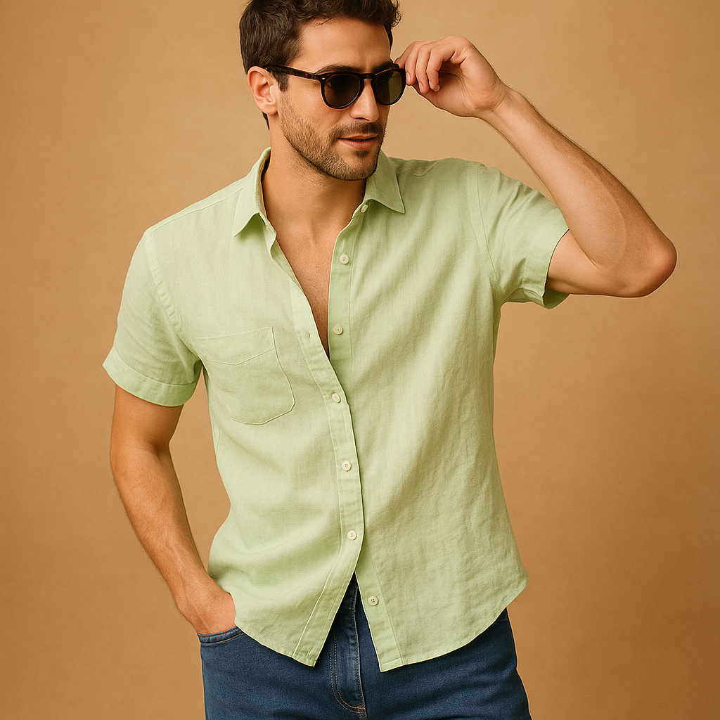 Men's Short Sleeve Summer Shirt - Lightweight Cotton Casual Top for Warm Weather Wear