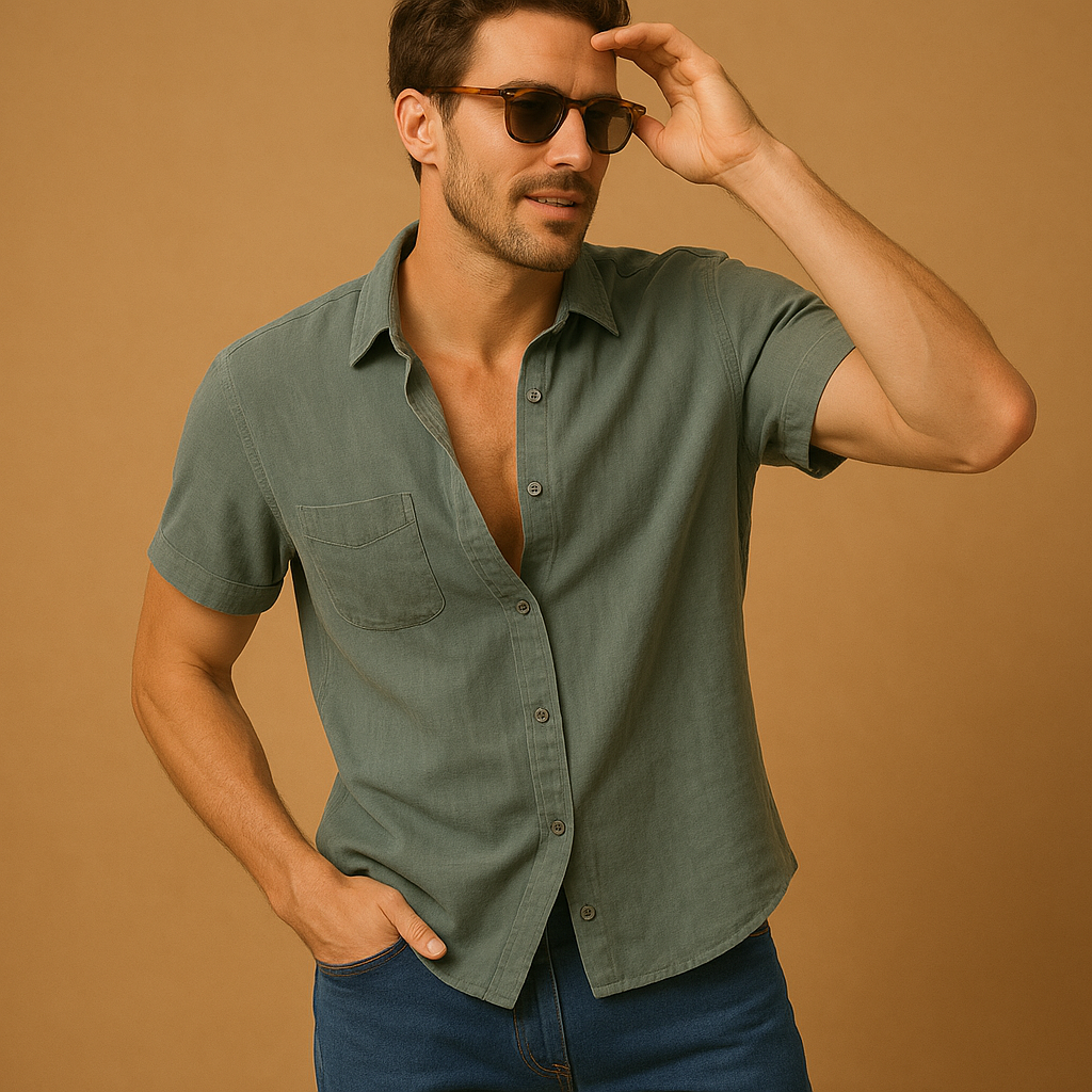 Men's Short Sleeve Summer Shirt - Lightweight Cotton Casual Top for Warm Weather Wear