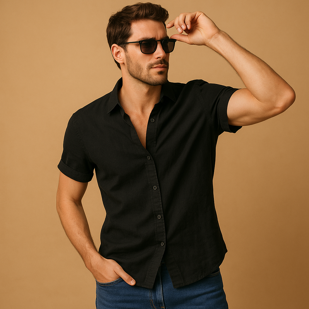 Men's Short Sleeve Summer Shirt - Lightweight Cotton Casual Top for Warm Weather Wear