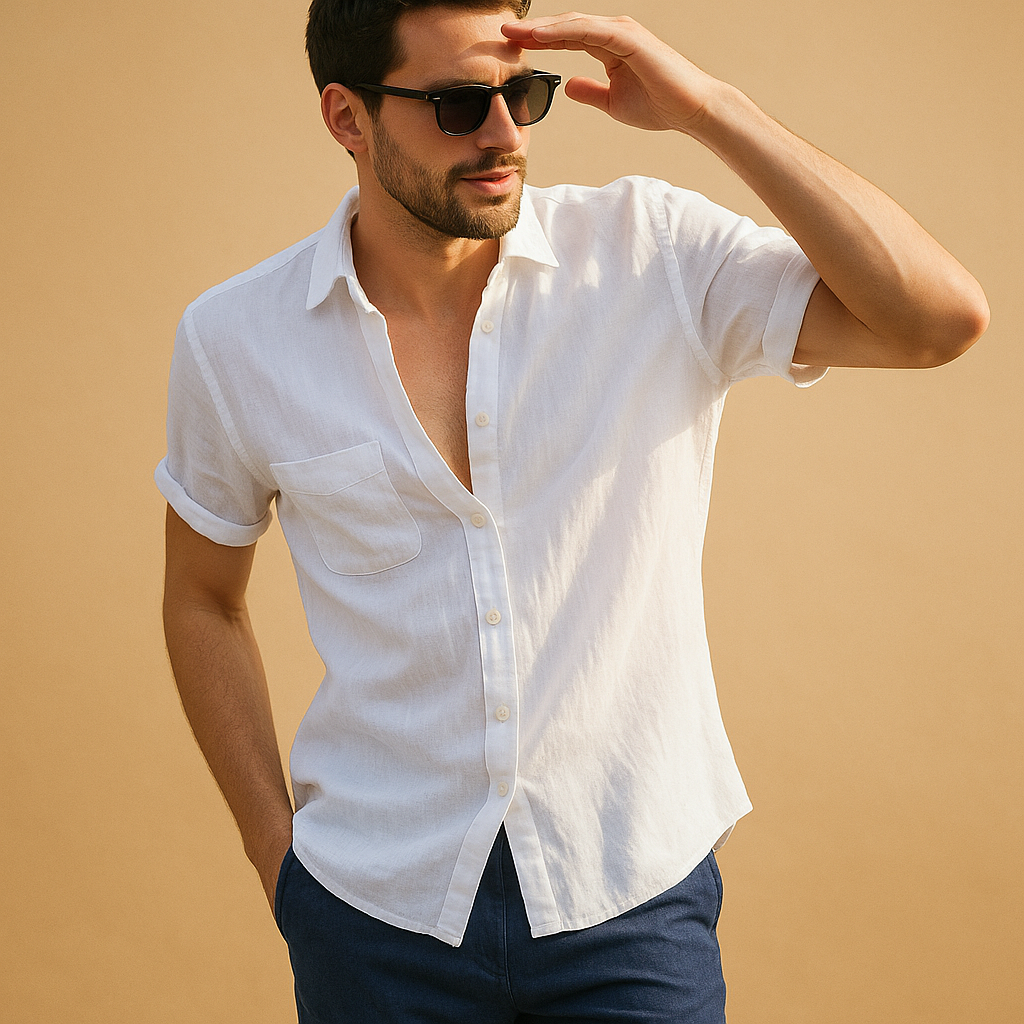 Men's Short Sleeve Summer Shirt - Lightweight Cotton Casual Top for Warm Weather Wear
