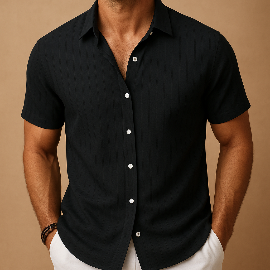 Men's Short Sleeve Summer Shirt with Smart Collar | Lightweight Casual Wear for Warm Weather