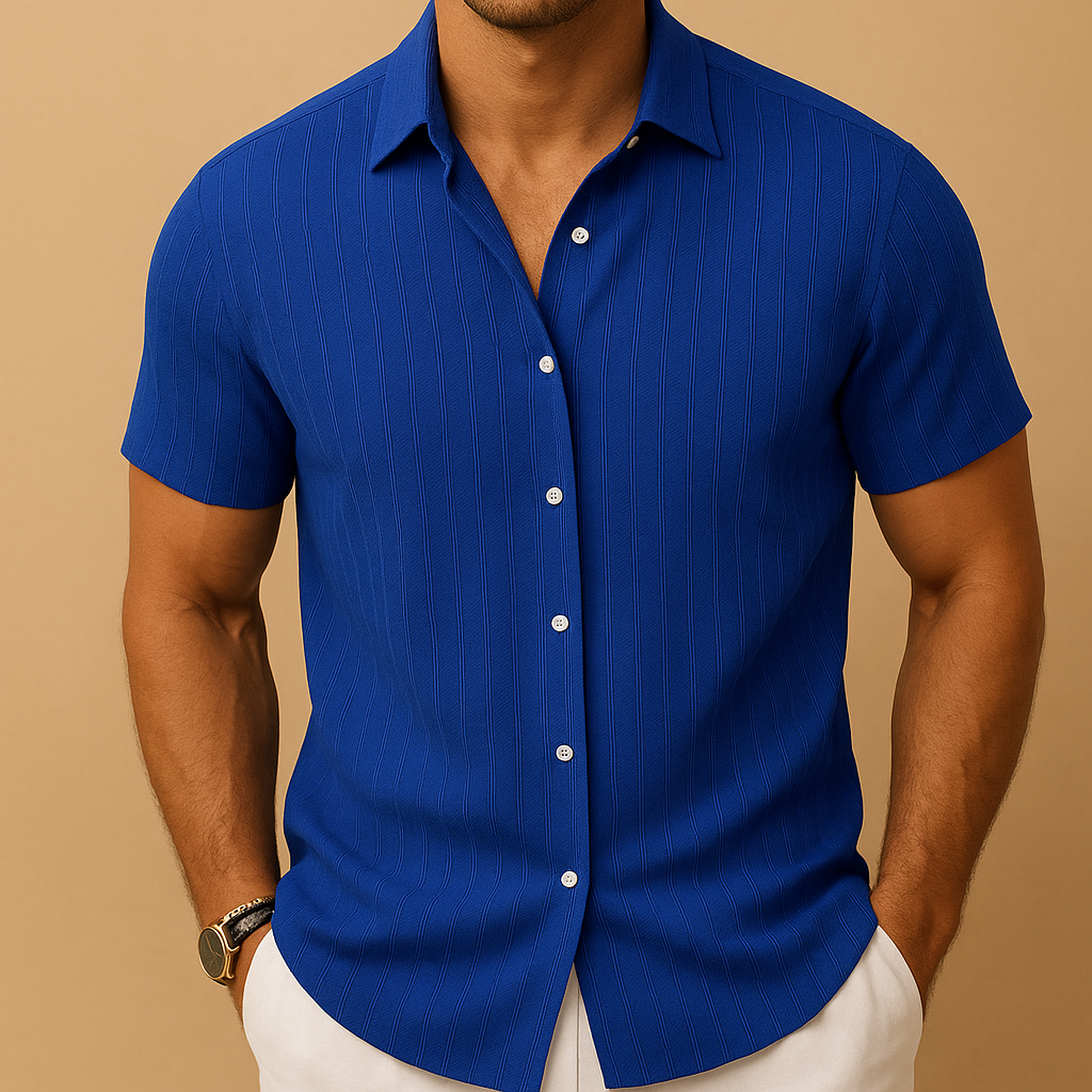 Men's Short Sleeve Summer Shirt with Smart Collar | Lightweight Casual Wear for Warm Weather