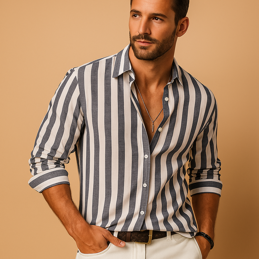 Men's Striped Long Sleeve Shirt | Cotton Blend Casual Wear for Everyday Use