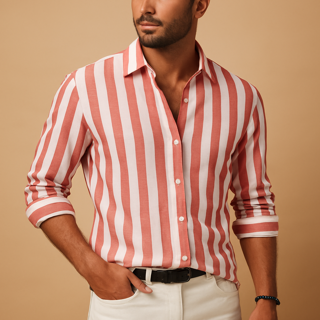 Men's Striped Long Sleeve Shirt | Cotton Blend Casual Wear for Everyday Use