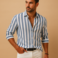 Men's Striped Long Sleeve Shirt | Cotton Blend Casual Wear for Everyday Use