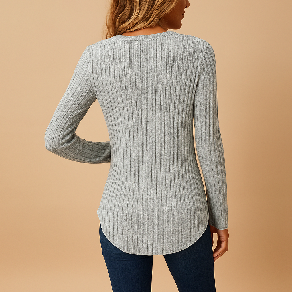 Ribbed V-Neck Women's Top | Soft Fabric | Casual Wear | Versatile Everyday Style