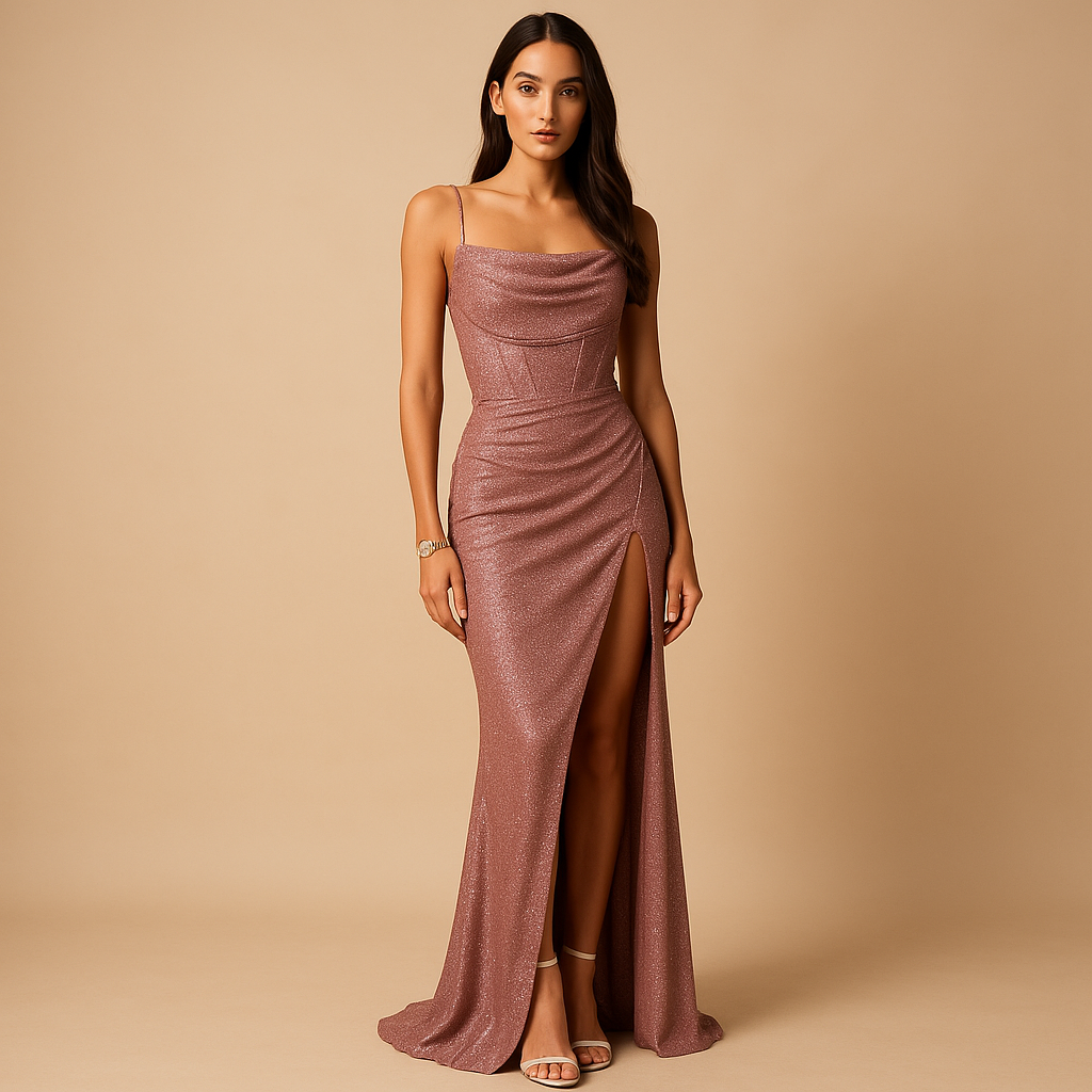 Satin corset dress with slit for women | Isabella