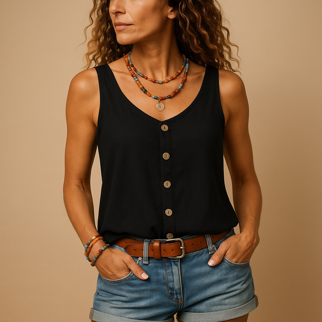 Sleeveless V-neck Summer Top for Women | Lightweight Fabric | Casual Wear | Perfect for Warm Weather