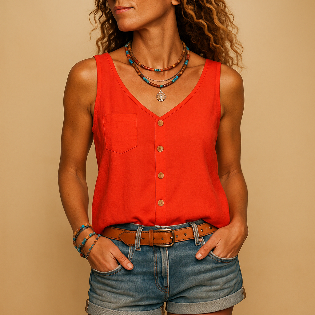 Sleeveless V-neck Summer Top for Women | Lightweight Fabric | Casual Wear | Perfect for Warm Weather