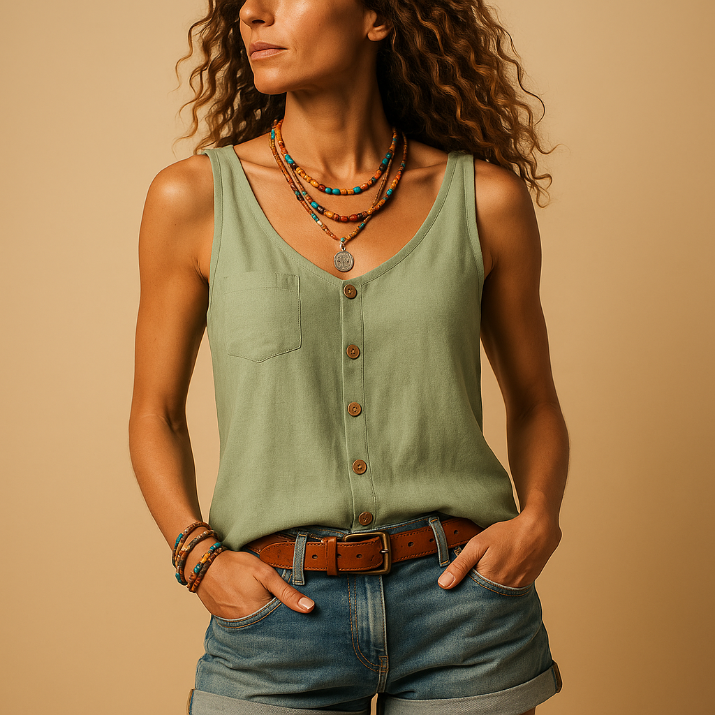 Sleeveless V-neck Summer Top for Women | Lightweight Fabric | Casual Wear | Perfect for Warm Weather