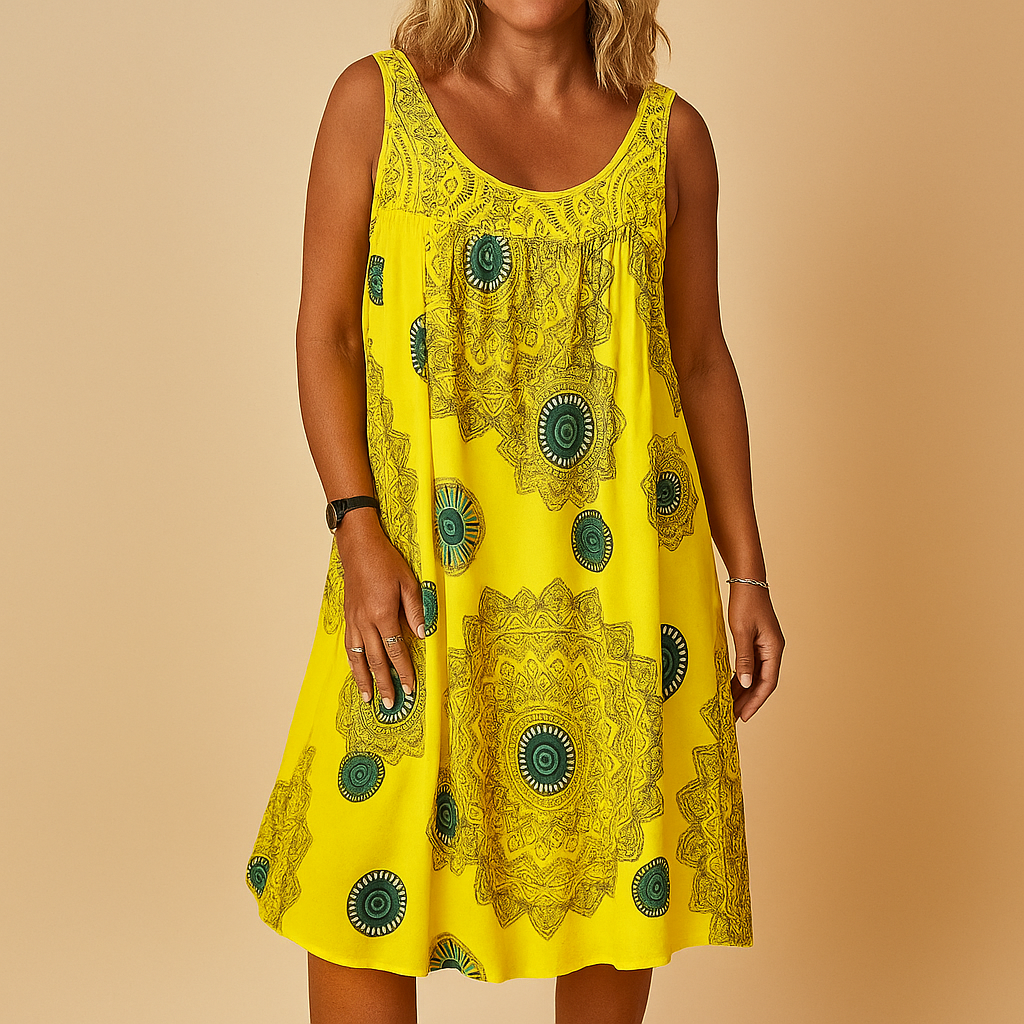 Sleeveless summer dress with colorful print for women | Harper