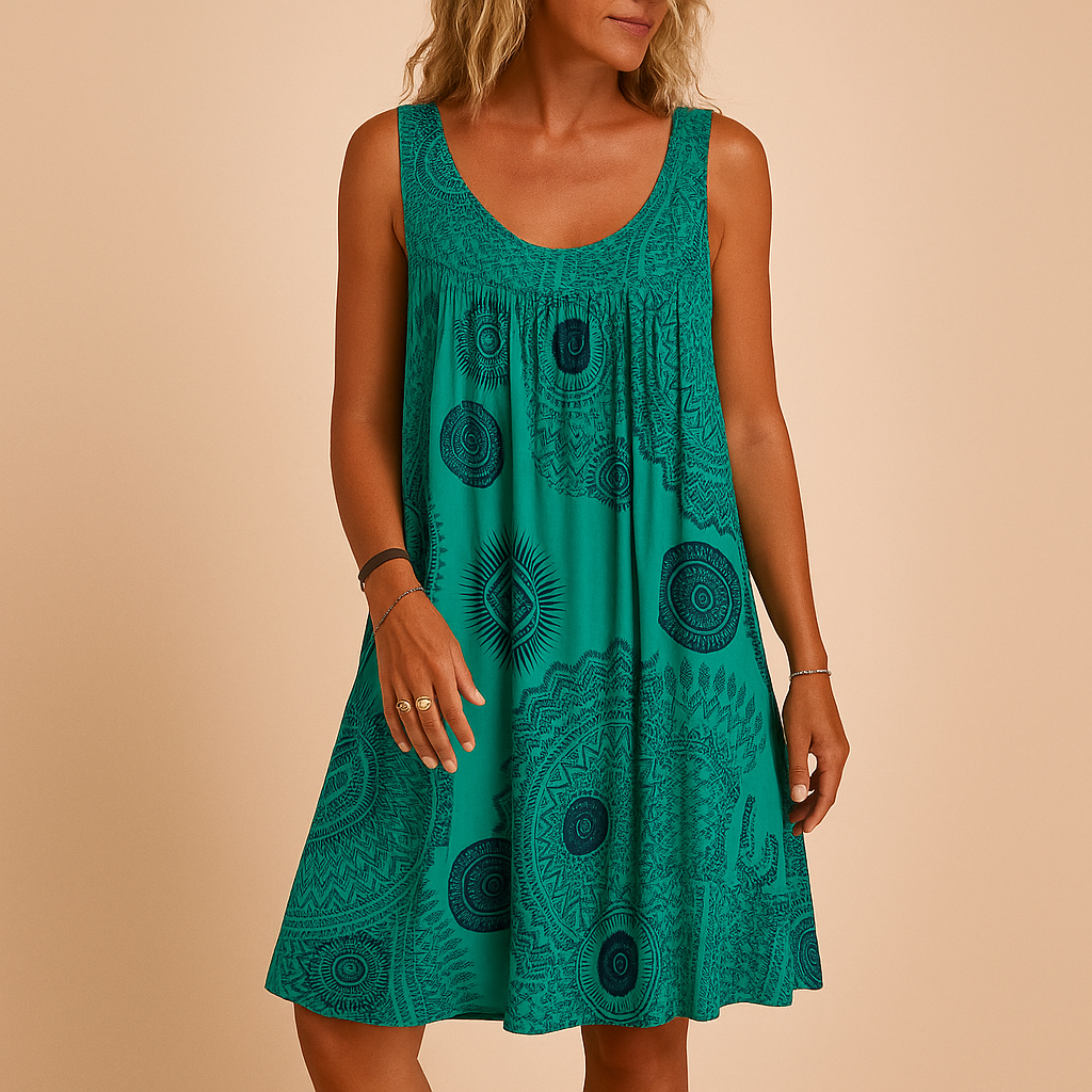 Sleeveless summer dress with colorful print for women | Harper