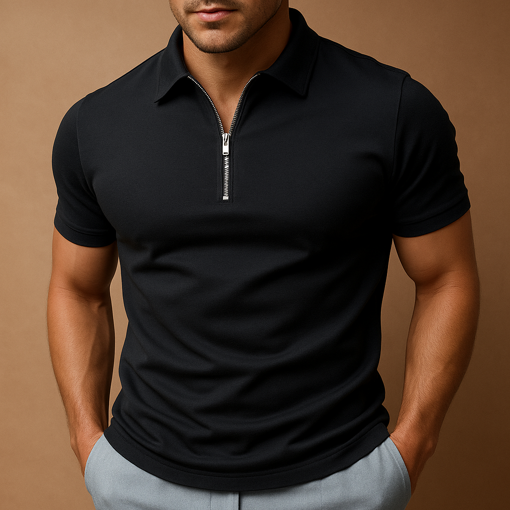 Slim Fit Men's Polo Shirt with Zipper | Modern Design for Casual and Active Wear