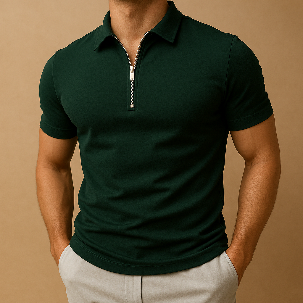 Slim Fit Men's Polo Shirt with Zipper | Modern Design for Casual and Active Wear