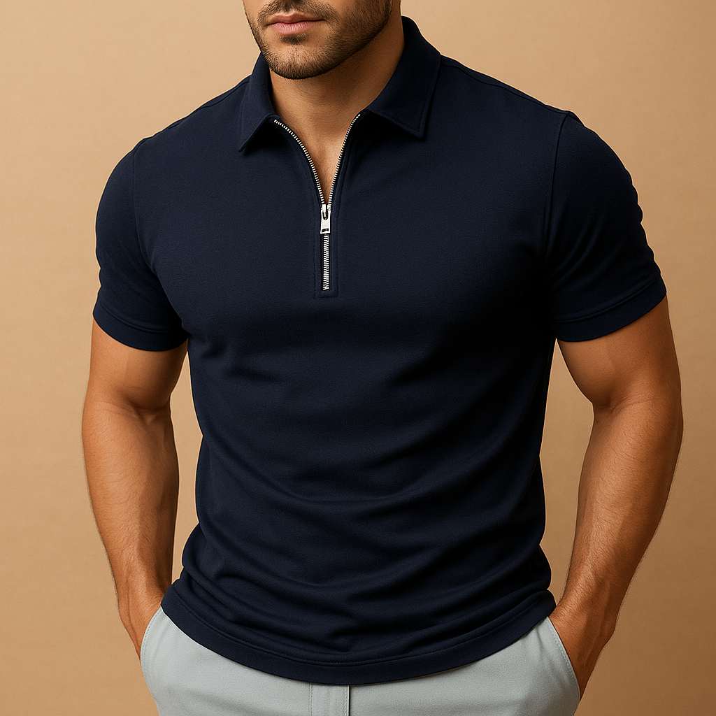 Slim Fit Men's Polo Shirt with Zipper | Modern Design for Casual and Active Wear