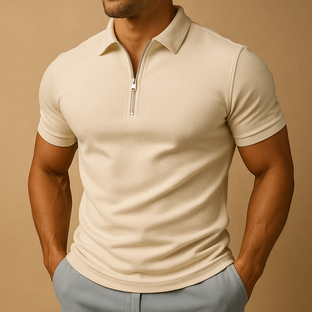 Slim Fit Men's Polo Shirt with Zipper | Modern Design for Casual and Active Wear