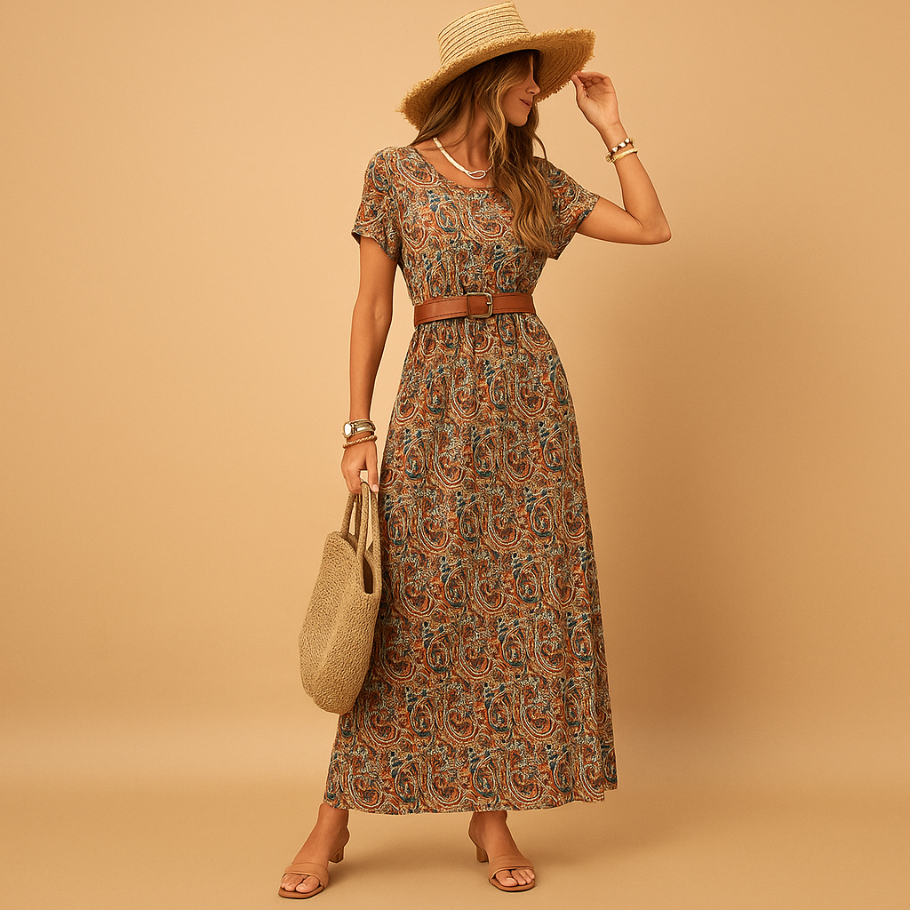 Stylish maxi dress with belt for women | Clara