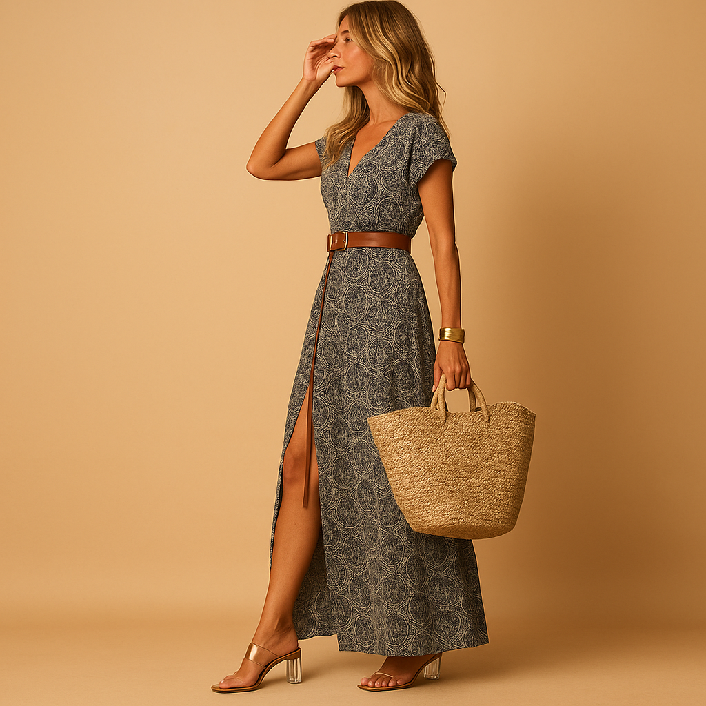 Stylish maxi dress with belt for women | Clara